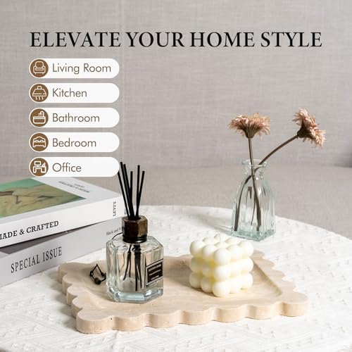 Koville Romano Travertine Vanity Tray, 11"x8" Natural Stone Organizer Tray for Countertop Bathroom Kitchen Dresser, Marble Decorative Scalloped Tray for Jewelry Cosmetics Perfume Trinket(Beige) - Image 7