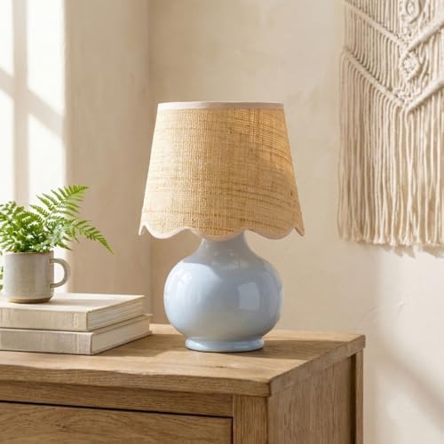 Benton Ceramic Table Lamp with Fabric Shade – 13" Bedside Accent Lamp for Bedroom, Living Room & Nightstand (Grey) - Image 5