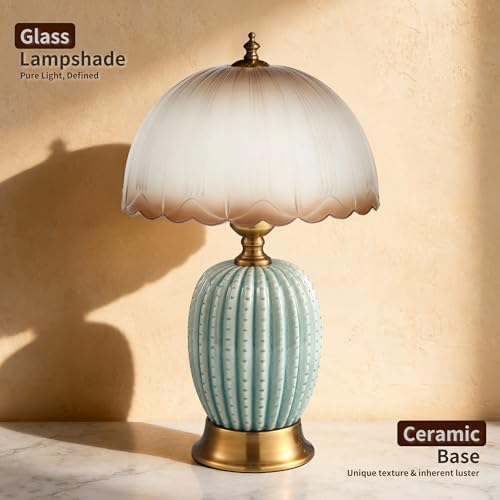 Vintage Green Ceramic Cactus Small Table Lamp for Bedroom - Image 2