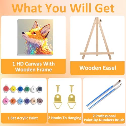 Fox Paint by Numbers Kit for Kids, 8x8 inch - Image 4