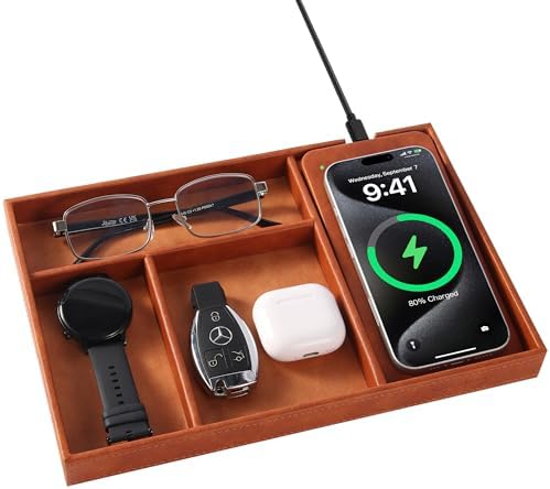 Valet Tray, Built in Wireless Charging Pad, Nightstand Organizer by wirelessfuturecharger