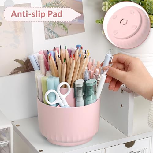 SKYDUE Makeup Organizer, Rotating Pencil Pen Holder for Desk, Dual-Purpose Desk Organizer for Cosmetics & Pens, Makeup Brush Holder with 5 Slots, Pencil Cup for Office, Home - Image 3