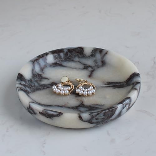 Natural Marble Travertine Ring Dish Jewelry Tray 5.5" for Women, Marble Trinket Dish for Key Earring Nightstand, Mother's Day Engagement Birthday Gift - Calacatta Viola - Image 5