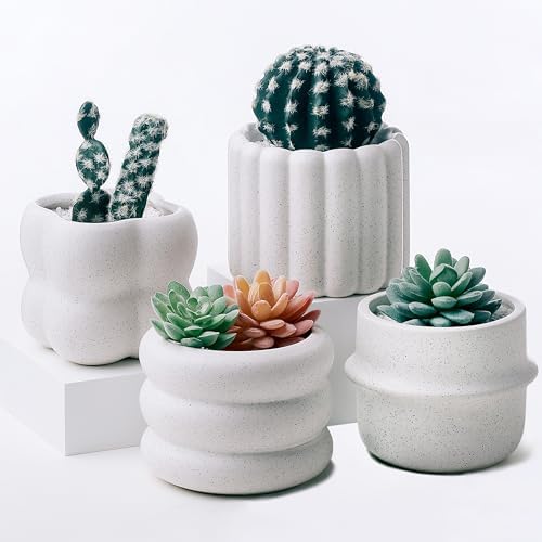Ceramic Succulent Pots Set of 4 Small Planters for Indoor Plants 4x4 Inch Decorative Plant Pots Modern Home Decor by Parlamain