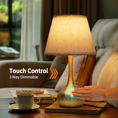 ONEWISH Touch Table Lamp Set of 2, Farmhouse 3-Way Dimmable Bedside Lamps for Nightstand with Fabric Shade,17.32'' Desk Lamp for Reading, Bedroom, Livingroom, Office - Image 3
