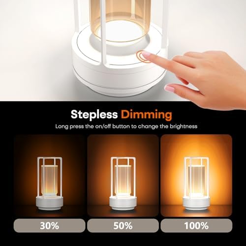 Rechargeable Cordless Small Metal Table Lamp, Stepless Dimming, 3-Color - Image 5