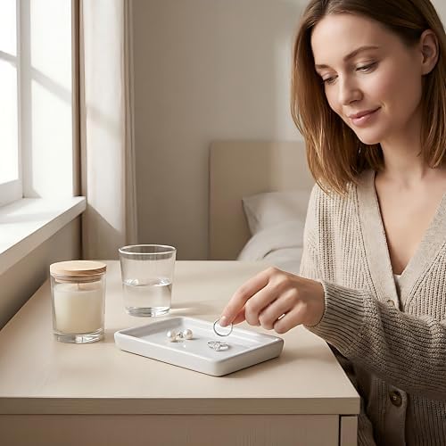 Square Minimalist Ceramic Ring Dish, White Jewelry Tray for Women, Modern Vanity Decor & Organizer, Ideal Engagement Wedding Birthday for Friend Sister - Image 4