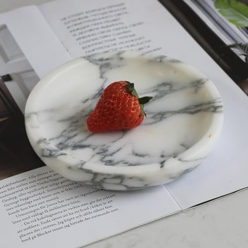 Nawgnail Natural Travertine Marble Jewelry Dish 5.5",Trinket Dish for Ring Earring, Gift for Woman Daugther(Arabescato Calacatta) - Image 5