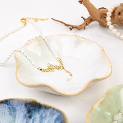 2 Pack Lotus Leaf Shape Ceramic Jewelry Tray - White, Pink - Image 4