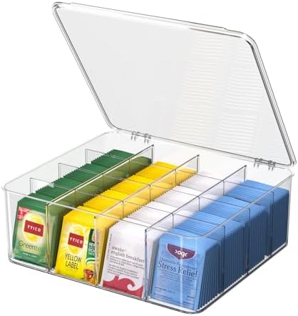 Tea Bag Organizer With Lid: Large Tea Box for Tea Organizer And Storage by Weaccompanyyoueverymoment