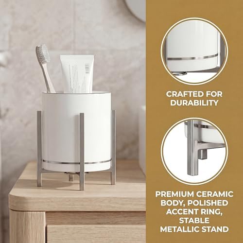 Ceramic Pencil Cup for Desk, White and Black Pen Holder for Desk, Desktop Makeup Brush Holder, Black Ceramic Pencil Holder - Image 6