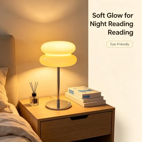 Mushroom lamp, Bedroom Medieval Modern Bedside Table lamp for Night Stands, Vintage dimmable Small Lamps, Cute Cool Desk Lamps Home Room Aesthetic Decor for Living Room(Cream‌) - Image 3