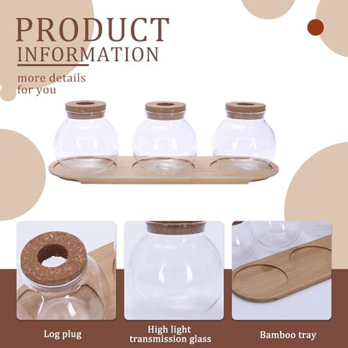 Plant Propagation Station, Glass Propagation Vases with Lid and Wooden Stand, Prop Drops Terrarium Jar for Hydroponics Home Garden Office Decor, 3 Bulb Vase - Image 5