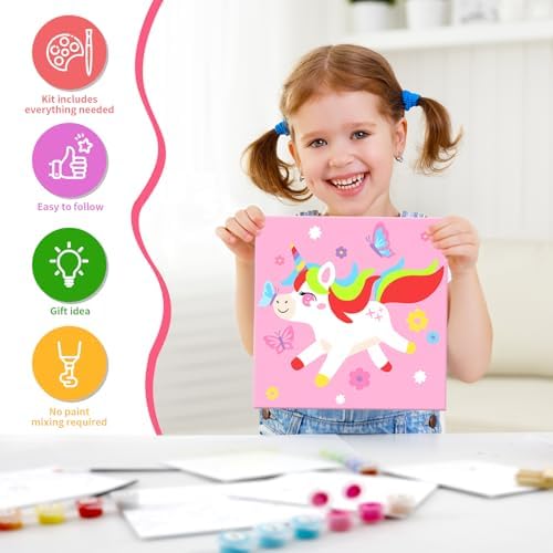goldentime Kids Paint by Number Kits Including 6 Pre-Drawn Canvas for Painting, 6 Brushes 17 Paints and 2 Easels, Perfect Art Painting Kit, Arts and Crafts Painting for Kids Ages 8-12 - Image 3