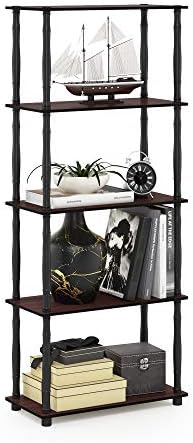 Furinno TURN-S-TUBE Storage Shelves, 5-Tier Book Shelf, Corner Shelf, Toolless Open Shelves, Classic Tubes, for Organization and Storage, Living Room, Garage, Home Office, Dark Cherry by Furinno-FitsYourSpaceFitsYourBudget