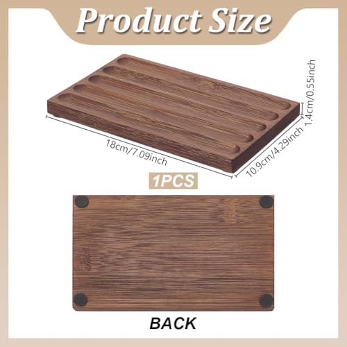 PLIGREAT 5 Grid Wood Pen Tray, Wooden Desk Pen Organizer Holder Minimalist Wave Pencil Rest for Office Stationery Desk Decor Retro Home Bedroom Decoration, 7.1x4.3x0.6inch - Image 2