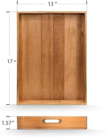 Acacia Wood Serving Tray with Handles Set of 2 – Decorative Serving Trays Platter for Breakfast in Bed, Lunch, Dinner, Patio, Ottoman, Coffee Table, BBQ, Party –Great for Lap &Couch - Image 2