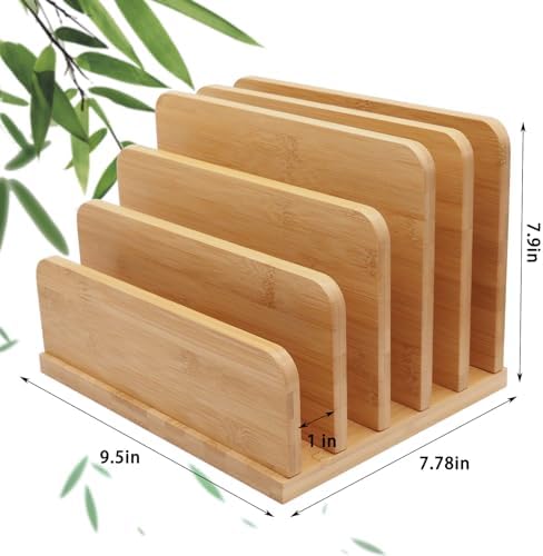 Desk File Mail Organizer Countertop, 5 Slots Bamboo Folder Sorter Holder for Letter, Envelope, Paper, Bill Filing, Desktop Tray Organizer for Office & Home - Image 2