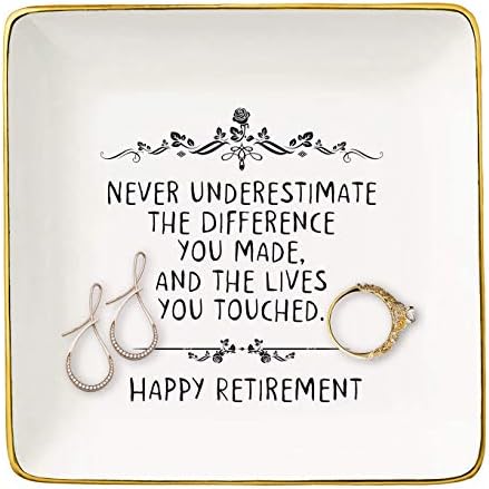 Retirement Gifts for Women-Jewelry Holder Ring Dish Trinket Tray-Retirement Appreciation Gift for Mom Boss Co-worker,Teacher,Nurse,Friends,Wife,Sister-Never Underestimate the Difference You Made by Topthink