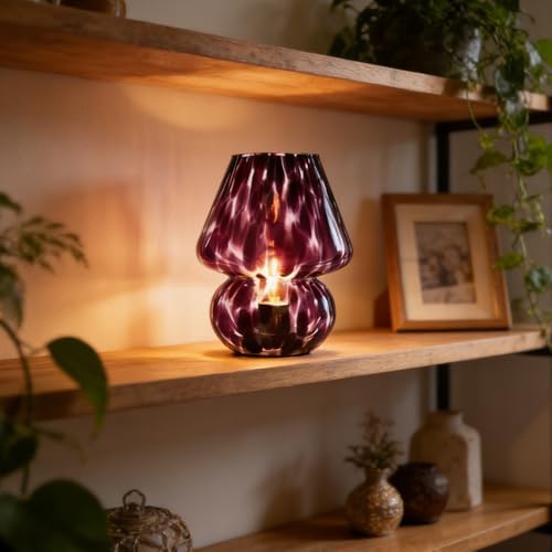 AOMOONOA Glass Mushroom Lamp, Small Purple Mushroom Desk Lamp with LED Bulb - Image 4