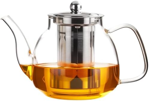 PARACITY Glass Teapot with Infuser, 34 oz Stovetop Tea Kettle, Long Spout by PARACITY