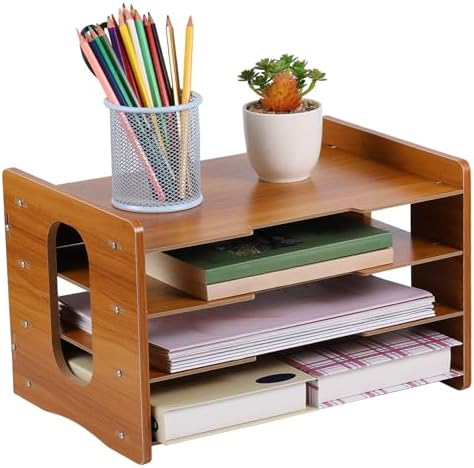 COHEALI Wood Desktop Organizer 4 Layer Vertical Frame for Workspace by COHEALI