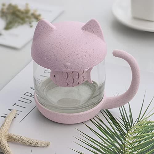 BigNoseDeer Cat Tea Cup Cute Mug Glass Pot with Fish Infuser for Loose Leaf Tea (Pink 8oz) - Image 5