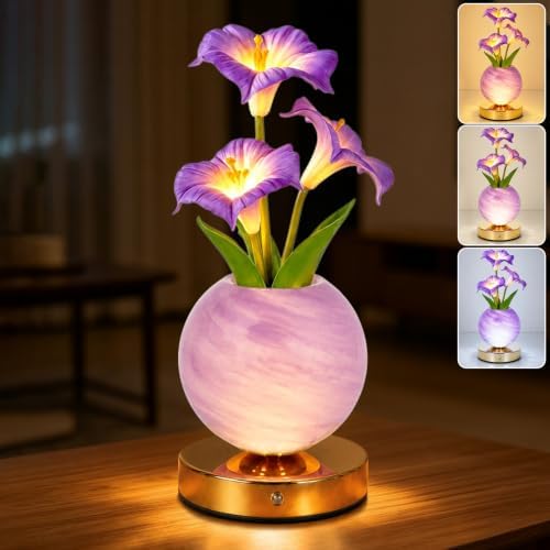 Tulip Table Lamp, Rechargeable Cordless Touch Dimming Artificial Tulip Flower Desk Lamp, LED Flower Bedside Night Light Romantic Gifts for Girl Women Mom (Purple Morning Glory) by Strackvial