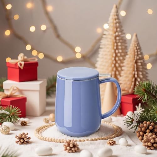 Sweese 20 OZ Porcelain Tea Mug with Infuser and Lid, Dusty Blue Tea Cup - Image 6