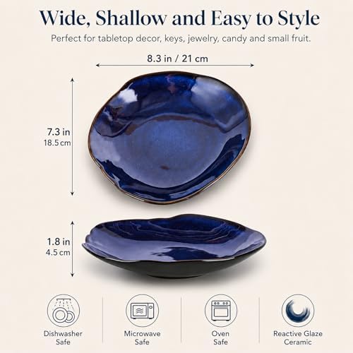Blue Ceramic Decorative Bowl –8.3" Small Trinket Dish, Fruit Bowl, Candy Dish, Key Bowl for Entryway Table, Jewelry & Ring Dish, Porcelain Catchall Dish for Kitchen, Bedside, Living Room Home Decor - Image 3