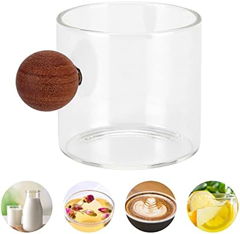 Glass Coffee Cup with Wood Handle, 120ml Clear Ball Handle Heat Resistant Clear Tea Cups Coffee Pot Mug Flat Bottom Mug Insulated Mug for Office Bar Party (Clear) - Image 4
