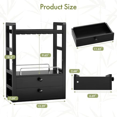 AmazerBath Bamboo Bathroom Counter Organizer, 2-Tier Makeup Organizer with 2 Drawers, Vanity Organizer Storage Coffee Matcha Station, Compact Shelf for Bathroom Kitchen Office Countertop, Black - Image 3