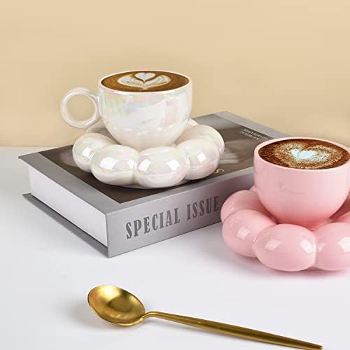 Koythin 6.5oz Sunflower Saucer Mini Ceramic Mug, Pearl White Tea Latte Cup - Image 3