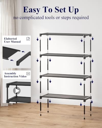 Kitsure Shoe Rack - Non-Woven Shoe Rack Shelf, Shoe Organizer for Closet, Entryway, Garage & Corridor, Stackable Shoe Shelves, X-Large, Black - Image 5