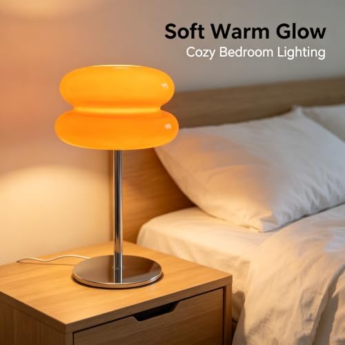 Bedroom Mushroom lamp, Medieval Modern Bedside Table lamp for Night Stands, Vintage dimmable Small Lamps, Cute Cool Desk Lamps Home Room Aesthetic Decor for Living Room(Orange) - Image 6
