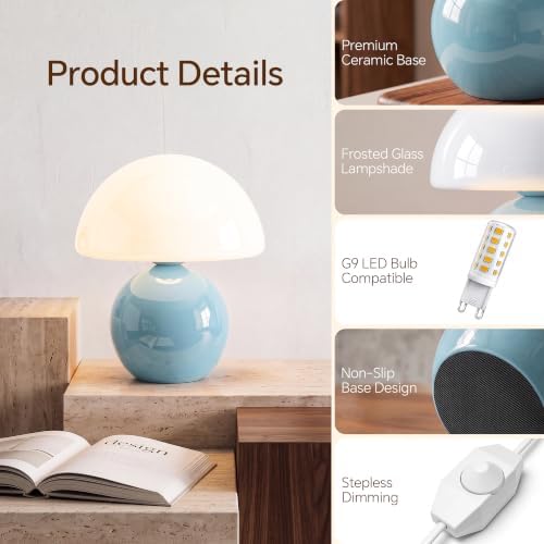 Dawnwake Mushroom Lamp Table Lamp for Bedroom-Small Desk Table Lamps,Blue - Image 6