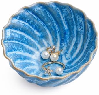 Blue Glazed Ceramic Ring Holder Jewelry Dish Tray Small Trinket Tray by GISK