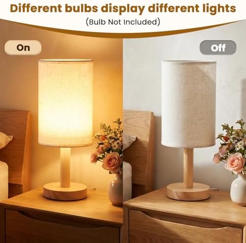 Small Table Lamp Set of 2, Round Tall Bedside Lamps - Image 3