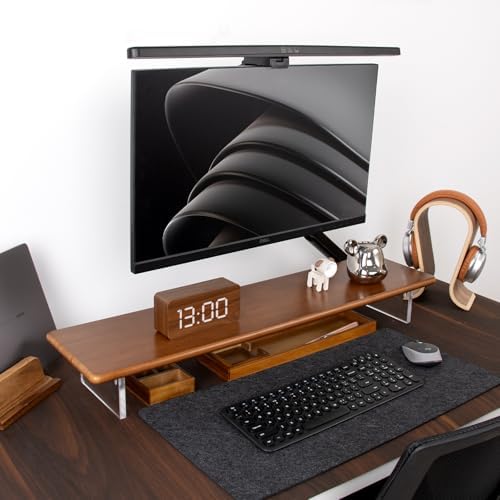 Bamboo Monitor Stand Riser, Brown Desk Shelf with Acrylic Legs - Image 2