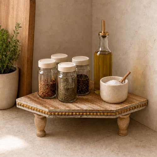 Wood Corner Counter Shelf Thicken Framehouse Decorative Tray (Retro White) - Image 5