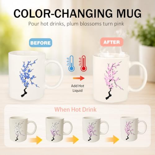 Magic Color Changing Coffee Mug – Heat Sensitive Ceramic Cup Transforms from White to Blue for Cold & Pink for Hot | Unique Funny Birthday Gift | Lightweight Novelty Office Mug，clearance - Image 5