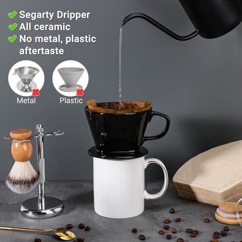 Segarty Pour Over Coffee Maker Set, Single Cup Black Ceramic Coffee Dripper with 200PCS Size #2 Cone Filter Paper, Slow Drip Pourover Brewer for Home Office Travel Camping - Image 3