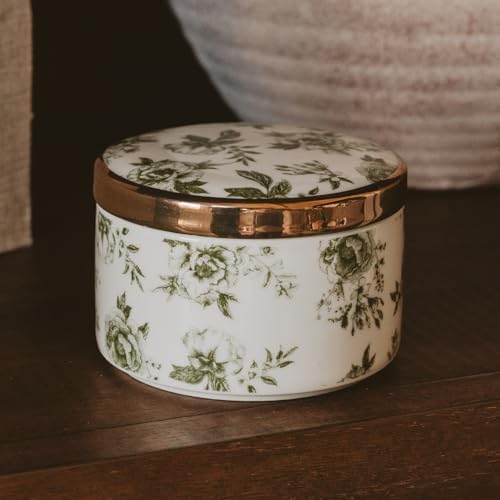 Sweet Water Decor Green Delft Round Trinket Box, Jewelry Storage for Bathroom Counter or Nightstand, Ring Holder for Bridal Shower, Wedding, or Home, Elegant Jewelry Holder & Organizer for Women - Image 6