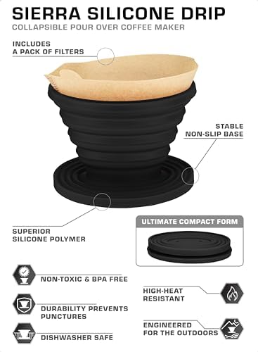 COLETTI Sierra Camping Pour Over Coffee Dripper — Collapsible Pour Over Coffee Dripper — Includes Pack of Paper Filters [Black, Pack of 1] - Image 2