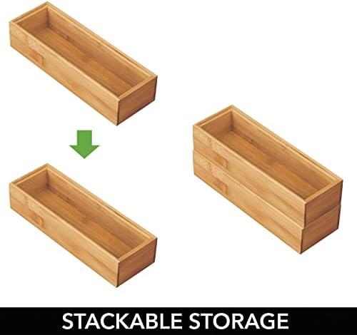 mDesign Wooden Bamboo Office Drawer Organizer Box Tray, Stackable Storage for Drawers, Cabinets, Shelves, Cubby, or Desktop, Hold Pens, Pencils, Supplies, Echo Collection, 2 Pack, Natural Wood Finish - Image 4