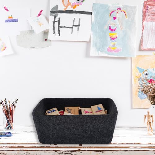 Welaxy Minimalist Felt Desk Drawer Organizer Charcoal Deep Wider Storage Bin - Image 3