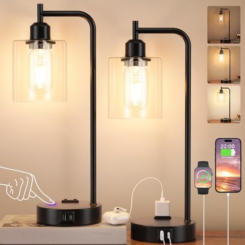 Industrial Touch Lamps for Nightstand Set of 2, 3-Way Dimmable Bedside Lamp by Innqoo