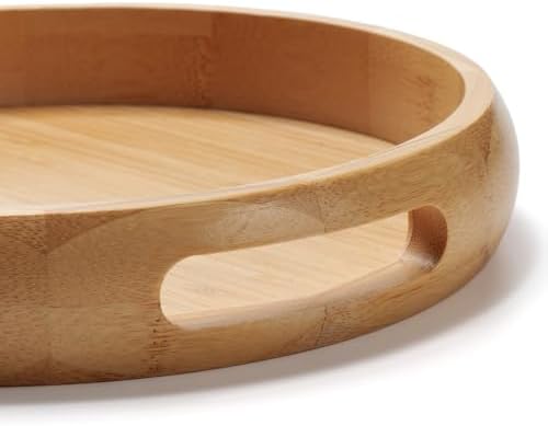 9.8" Round Bamboo Tray with Handles, Wood Serving Tray, Decorative Tray - Image 3