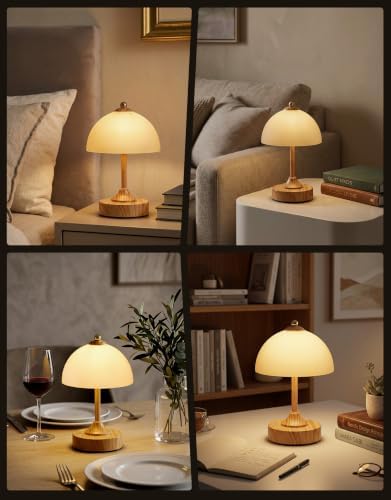 ROTTOGOON Cordless Table Lamp, 5200mAh Wood Grain Rechargeable Battery Operated Lamp, 3-Way Dimmable Touch Lamps, Small Glass Bedside Nightstand Light for Bedroom Dining Table Living Room - Image 7