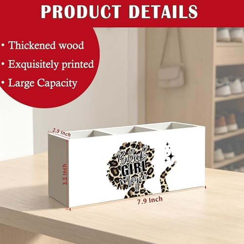 Black Girl Magic Leopard Print Makeup Brush Toothbrush Holder for African American Women, Black Women Empowerment Cheetah Print Wood Signs Pen Pencil Holder Organizer Desk Accessories - Image 6